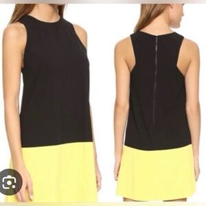 Alice + Olivia Dorma Dress Black Lemon Yellow Sleeveless Sheath Mini LBD